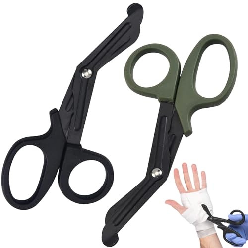 Set di Forbici Mediche da Traumatologia e Bendaggio, 15 cm Bent Stealth per Infermieri, Studenti di Medicina, Sale di Emergenza (Nero e Verde)