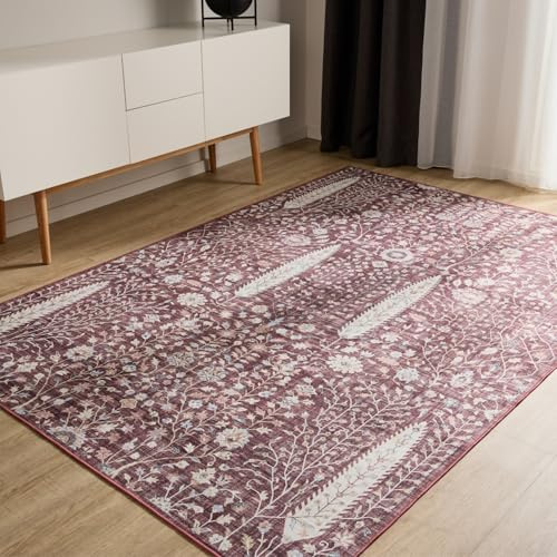 benuta Basic Waschbarer Teppich George - Bordeaux 200x300 cm - Kunstfaser - Rechteckig & im Style: Vintage, Elegant, Retro - Pflegeleicht für Wohnzimmer Schlafzimmer