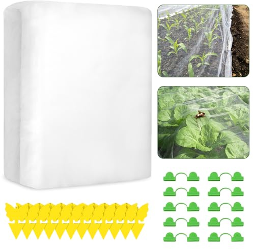 Fine Mesh Garden Netting for Veg Patch, 3x20M Insect Netting for Vegetables & Garden Netting for Plants Kit with 12 Sticky Traps + 10 Greenhouse Accessories – Blocks Pests, Birds & Small Animals