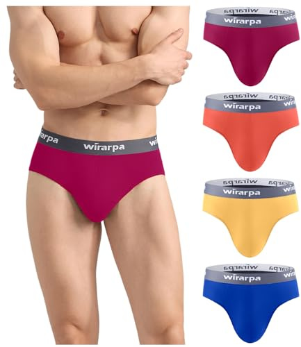 wirarpa Men's Underwear Briefs Modal Underpants Soft Wide Waistband Underwear Basic No Fly 4 Pack Red Orange Yellow Blue Medium