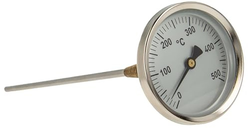 tecuro Ø 80 mm Bimetall-Rauchgasthermometer 0-500°C Sonde 300 mm Klemmkonus Heizkessel Ofenrohr Thermometer