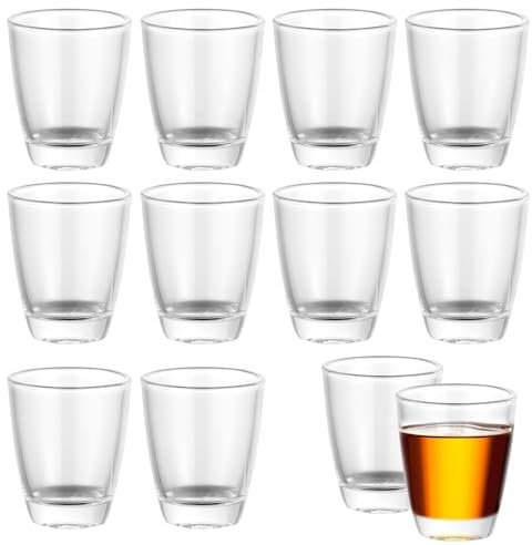 AOOTE Vasos de Chupito, 12 Piezas Vasos de Chupito de Base Pesada Transparente, 3cl Vasitos de Chupitos Vidrio, Juego de vasos de chupito de whisky para Tequila, Vodka, Ginebra, Licor