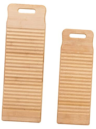 2 Stück Kleiner Waschbrett aus Bambus, Beige, für Zuhause | Glatte Gratfreie Oberfläche, Aufhängbares Design, Wiederverwendbar und Robust