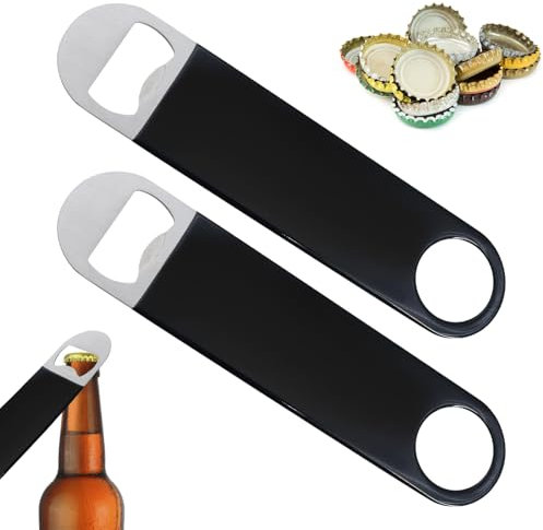 XWYDZ 2 Pack Beer Bottle Opener, Bottle Opener, Bottle Openers - Rustproof Bar Tool, Rubber Coated Stainless Steel Bartender Accessories (Black)