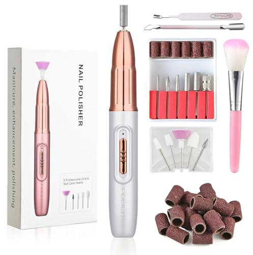OKYUK Cordless Electric Nail Drill Machine for Acrylic Gel Nails - Portable E File Nail Kit with 13 Bits Professional Fingernail Grinder & Polisher for Manicure Pedicure, Cuticle Removal(White)