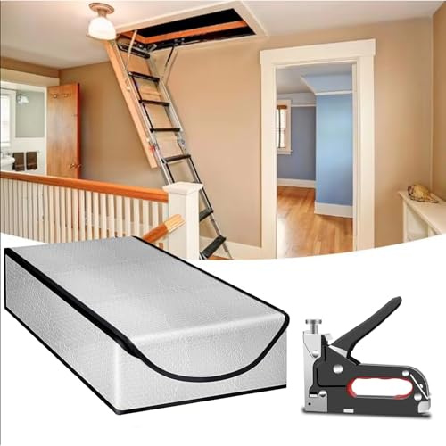 Kocusu Dachbodentreppen Isolierung Abdeckung, 64 x 138 x 28 cm Dachboden Isolierung mit Nagelpistole, 4MM Dachboden Leiter Isolierungs Abdeckun für Pull Down Treppe Einstiegsluke Zelt