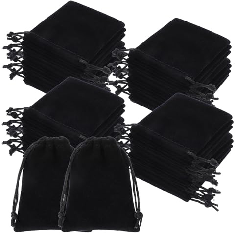 APLZGMG 100 Stück Klein Samtbeutel,7 x 9 cm Schwarz Schmuckbeutel mit Kordelzug,Wiederverwendbar Geschenksäckchen,Mini Stoffbeutel,Hochzeitsgeschenktüten für Schmuck Weihnachten Hochzeiten