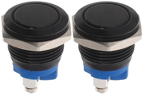 Cabilock Interruttore momentaneo in metallo da 2 pezzi - Interruttore a pulsante in metallo da 16 mm con terminale a vite auto-reset per barca, auto, camion, piccolo accessorio a pulsante