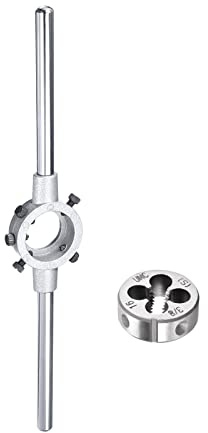 QUARKZMAN 3/8-16 UNC Redonda Matrices Máquina Rosca Roscado Matrices 1.2 OD Herramienta Acero, Matriz Manija Llave 30mm Diámetro M10-M11 Métrica Redonda Matriz Portaherramientas