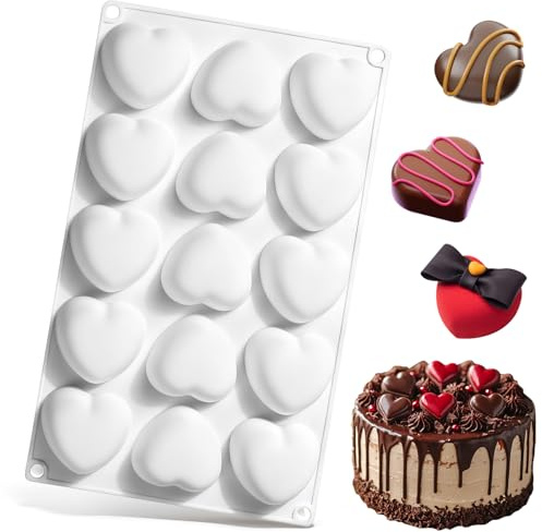 BSTDAYEVER Moule Cœur Silicone 3D Moule Forme Cœur Moules À Pâtisserie | 15 Trous Cœurs Trompe L'oeil Blanc Pour Brownies Gâteaux en Mousse Desserts Cuits Pudding Gelées