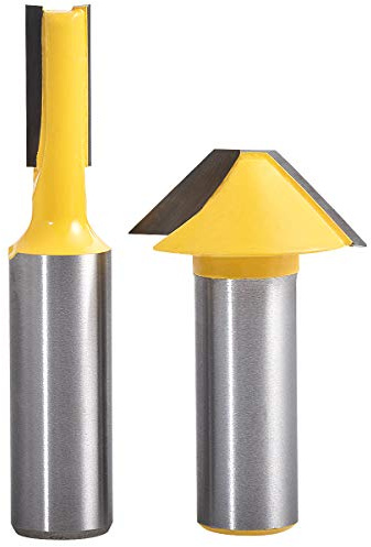 HOHXEN V Groove Bit and Straight Router Bit Set, 2 Pcs 1/2 Shank Muntin/Mulliom Cutter Router Bit Set, Flat Bottom V Milling Cutter Door & Window Mortise Milling Cutter