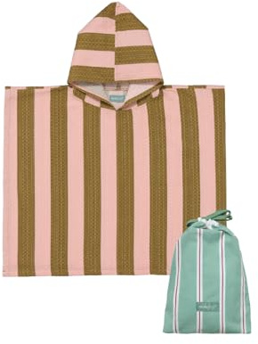 molis&co. Poncho de Baño para Niños de 3-4 años. Khaki & Rose Stripes. Toalla con Capucha para Playa. Bata de baño para niño Ligera y Compacta.