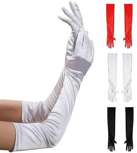 DDUP Women’s Long Satin Elbow Gloves 20.9″, Stretchy Formal Evening Gloves for Wedding Bridesmaid Prom Party 1920s Fancy Dress Opera Costume Accessories