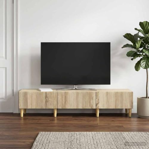 Boltkex Sonoma-TV-skåp i ek 147 x 34,5 x 30 cm trämaterial, TV-bänk med 3 lådor, kabelgenomföring för mottagare, spelkonsol, hemmabio, ordning