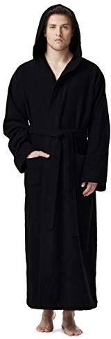 Arus Men's bathrobe with hood, 100% cotton terry, extra long, XXL-3XL long, Black
