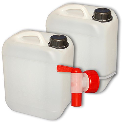 Wilai GmbH Lote de 2 bidones de Polietileno/Jerry Can 5 L Blanco HDPE + 1 Grifo aeroflow DIN45 Calidad alimentaria (2x22024+22039)