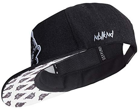 Nebelkind Snapback-Cap-Herren Damen Black Denim Schwarz-Weiss, Einheitsgröße OneSize, Größenverstellbar, Unisex, hochwertige Basecap trendig, Streetwear Style, Baseball-Kappe mit geradem Schirm