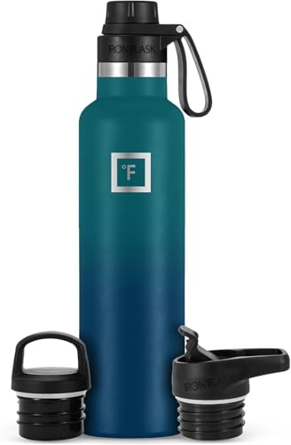 Insulated Water Bottle with Spout Lid Narrow - 710ml (3 Lids) - Cold 24hrs & Hot 12hrs Drinks - Double-Walled Stainless Steel Metal Leakproof Travel Sports Gym Camping & Hiking Hydration Flask