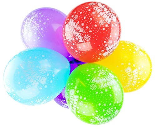 Happium Happy Birthday Balloons, 12 Multicoloured Printed Latex Balloons for Girls Boys, 10 pcs Happy Birthday Decorations, Anniversary Party