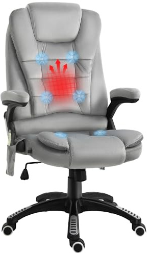 Vinsetto Bürostuhl mit Massagefunktion Samtoptik Chefsessel Grau | Heizfunktion, Liegefunktion, Wippfunktion, Ergonomisch, Höhenverstellbar, 360° Drehbar, Computerstuhl, Seitentasche