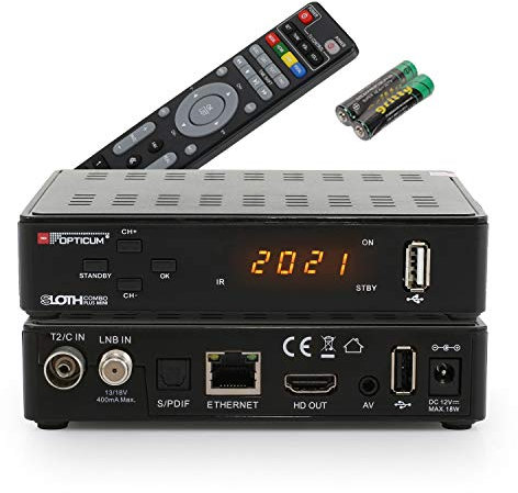RED OPTICUM Sloth Combo Plus Mini I DVB-C DVB-T2 & DVB-S2 Receiver mit Aufnahmefunktion PVR I Kombi-Receiver HD mit LED Display - HDMI - S/PDIF - Ethernet - USB - IR Sensor - 12V Netzteil