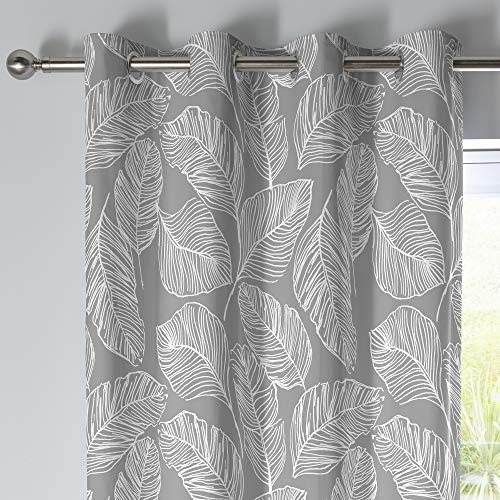 Fusion, Matteo, 100 percent Cotton Pair of Eyelet Curtains, Grey, 46 Width x 72 Drop (117 x 183cm)