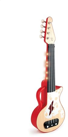Hape Elektrische Ukulele mit stimmbaren Saiten und Führungslichtern, Lernspielzeug mit LED-Licht & Band-Modus, Musik-Instrument für Kinder ab 3 Jahren