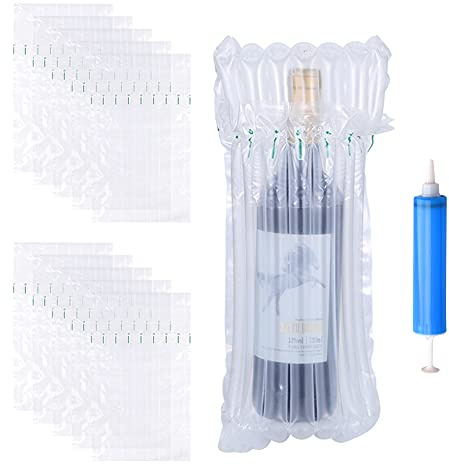 HUYIWEI 10 Stück Weinflaschenschutz Aufblasbare Luftsäule,Luftblasenbeutel,Anti-Schock-Glasflaschen-Verpackungsbeutel Aufblasbar Verpackung für Sicheren Versand mit Mehrwegpumpe