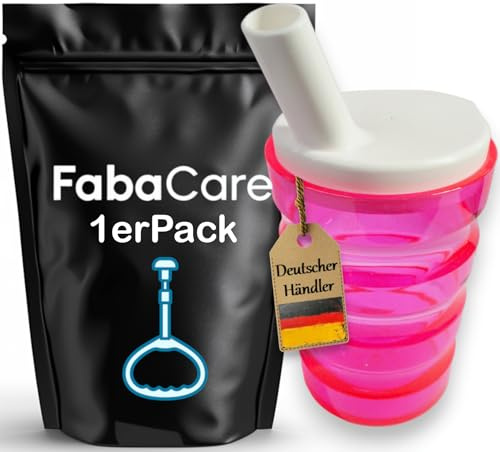 FabaCare Trinkbecher mit zwei Deckeln, Rillenbecher, Schnabeltasse, Easy To Clean Spezialversiegelung, Pink