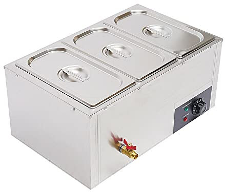 Edelstahl Buffetwärmer Buffet Behälter mit Deckel, Gastronomie Chafing Dish mit Speisebehälter 3 * 7L Elektrisch Warm-Wasserbad Speisenwärmer 850 W