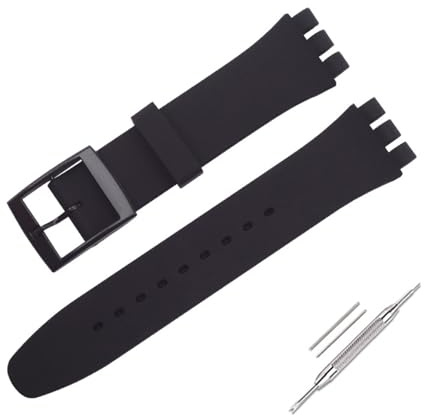 Uhrenarmband für Swatch, Silikon wasserdicht Uhrenarmband (19mm, Black)