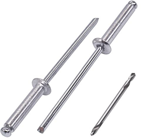 SKIR'CO (100 pezzi) Rivetti ciechi in alluminio 3,2 x 16 mm, mandrino in acciaio, rivetti pop, testa a cupola, punta da trapano inclusa