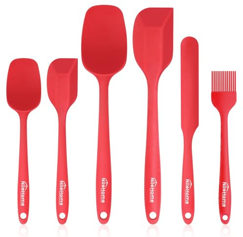 NileHome Silicone Spatula Set 6 Packs Food Grade Kitchen Utensils with Silicone Brush Heat Resistant BPA-free Rubber Spatula for Scraping, Baking, Cooking, Mixing, Red