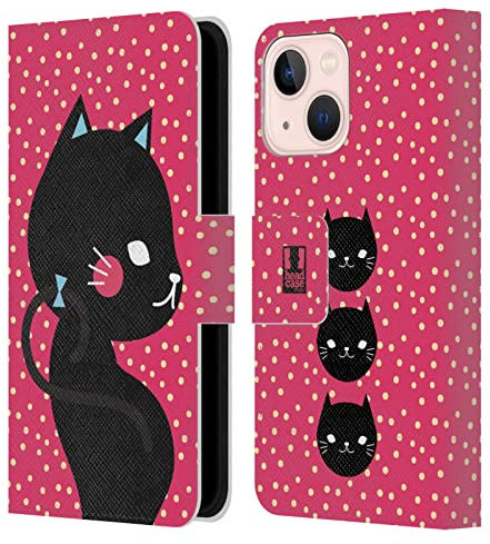 Head Case Designs Gatto Nero E Rosa Collezione Cardigan Custodia Portafoglio in Pelle Compatibile con Apple iPhone 13 Mini