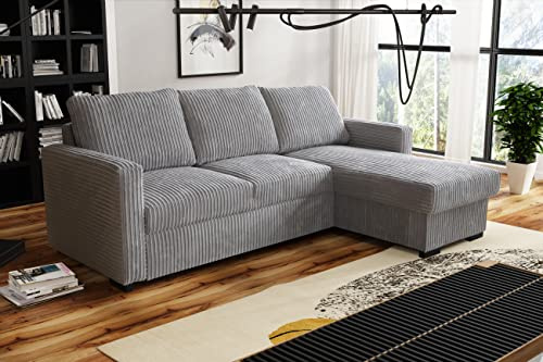 Amazing Sofas L- shaped CORNER SOFA BED Tokio with STORAGE - JUMBO CORD (MINK)