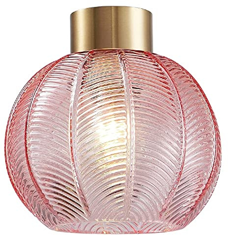 Antique Gold & Pink Ribbed Glass Vintage Retro Easy Fit Globe Dome Pendant Shade | 20.5cm Diameter (8) | None Electric Ceiling Lampshade | 42mm Hole to Fit Lampholder Type E27 ES