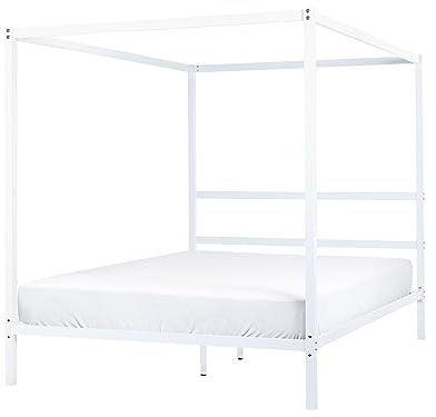 Letto matrimoniale a baldacchino con doghe e struttura in metallo bianco 160 x 200 cm