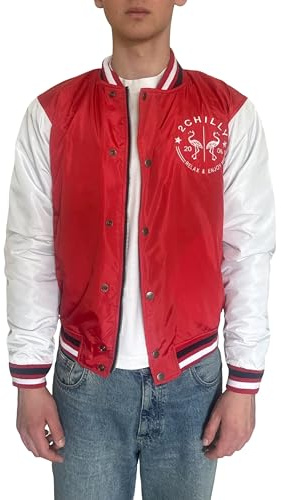 2chilly Herren Collegejacke Bomberjacke College Varsity Bomber Jacket Nylon Jacke Vintage Palm Beach Florida (XL, red-white)