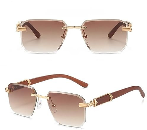 MUTYNE Übergroße quadratische randlose Sonnenbrille für Herren, großer Rahmen, rahmenlose Sonnenbrille für Herren, Vintage-Brillentöne, UV400, C3 Goldbraun, Einheitsgröße