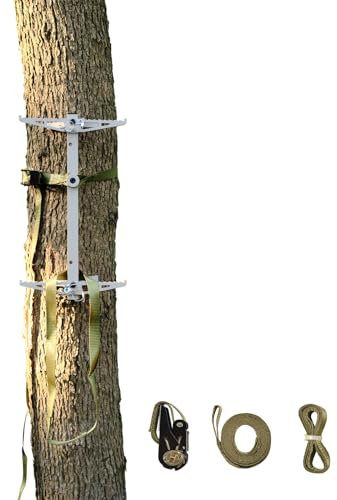 ONECHOI Climbing Sticks, 17” Lightweight Aluminium Hunting Climbing Sticks w/Silent Design, Tree Stand Sticks w/Pivoting V-Brackets & 20” Rope Aiders, Tree Steps for Deer Hunting Gear(1 Pc)