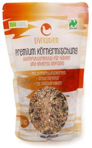 eivolution 800g Premium Bio Körnermischung für Hühner & Geflügel – Energiereiches Futter mit Weizen, Mais, Gerste, Sonnenblumenkernen, Muschelgrit