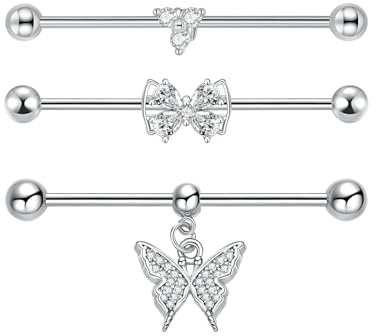 Besyvvin 3 st industriell piercing silver svart guld industriella borrstänger kirurgiskt stål 14G 38 mm öronpiercing smycken