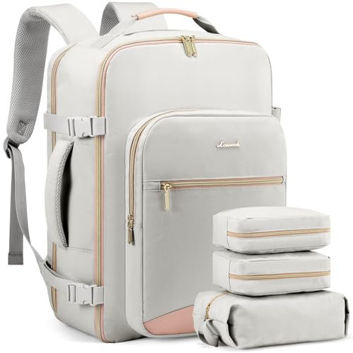 LOVEVOOK Handgepäck Rucksack Flugzeug, 45L Groß Reiserucksack Damen Kofferrucksack, Wasserdicht Reisetasche für 18 Zoll Laptop, Travel Backpack für Reise Geschäftsreise Business Wandern Weekend Grau