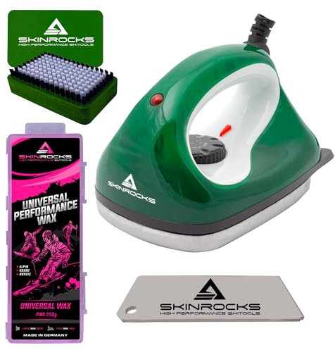 SkinRocks Skiwachs Set 4-teilig Wachsbügeleisen Bürste Abzieher Wax Alpin Nordic
