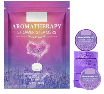 Vipomkowa 7pcs Shower Cleaning Pads Set - Aromatic Shower Steamers, Lavender Essential Oils, All Natural Blend, Enjoy Home Spa, Not Pungent, for Body Cleaning and Moisturizing Bathrooms Home Baths