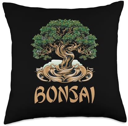 Dwarf Tree Mini Tree Japan Bonsai Ficus Gift Bowl Japanese Tree for a Bonsai Gardener Throw Pillow, 18x18, Multicolor