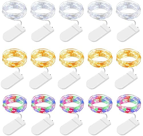 BROTOU 15 Pack LED Lichterkette Batterie, 2M/20 Mini LED Lichterkette Innen Außen DIY Kleine Micro Lichterketten mit Batterie Wasserdicht für Weihnachten, Schlafzimmer, Party (3 Farben)