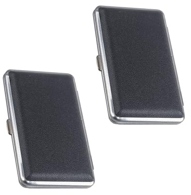LONGHAO 2 pcs Slim Zigarettenbox,Leder Metall Zigarettenbox,schwarz | Damen Zigarettenetui Metall,Zigaretten für Damen und Herren,für 20 Slim Zigaretten Oder 14 Normal Zigaretten,für Geschenk