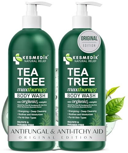 KESMEDIK Tea Tree Body Wash MaxTherapy, Itchy Skin Relief Soap, Soothes Jock Itch, Athlete's Foot, Acne, Eczema, Psoriasis & Sensitive Skin, Intimate Wash, Men & Women, 2-Pack, Original Edition