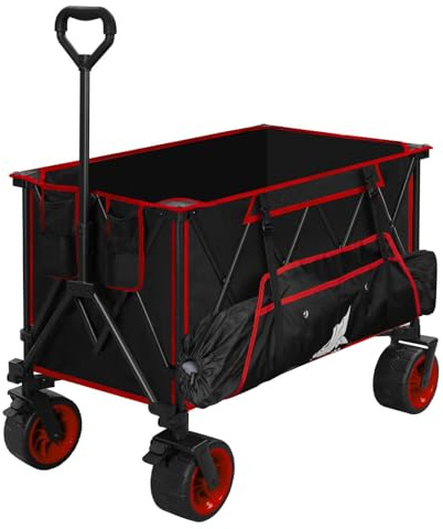 WOLTU Chariot de Jardin Pliable, Chariot de Tansport à roulettes Universelles, Capacité de Charge 120kg, Tissu Oxford+Acier, Noir+Rouge